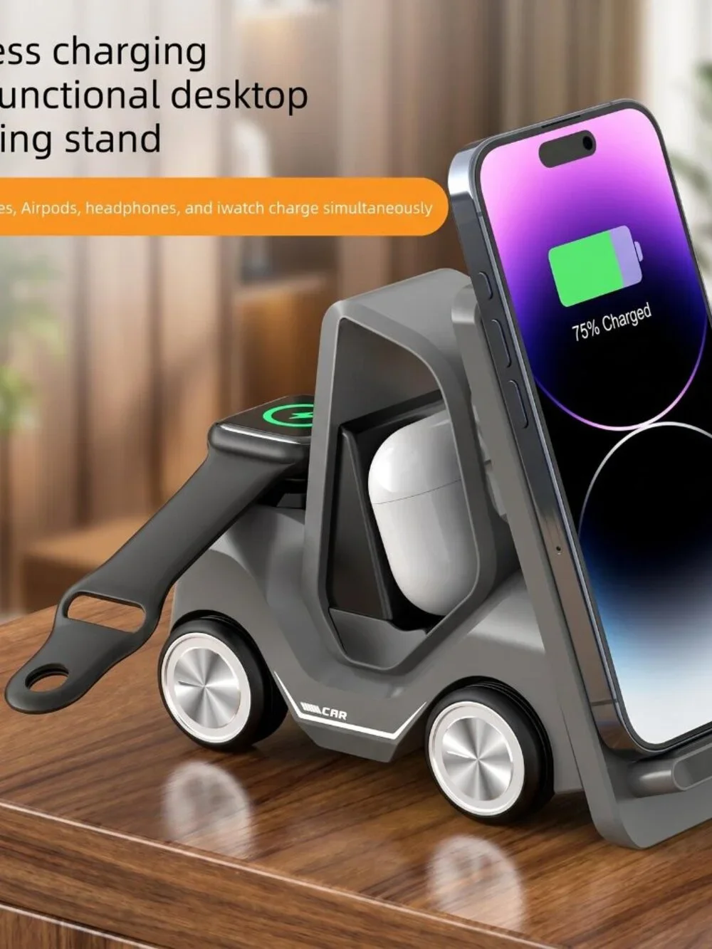 4-in-1 Wireless Charging Station with Clock Display